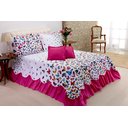 Ver imagem 1 de Kit 5 Pçs Cobre Leito Colcha Casal Queen Belize com Babados: Borboletas Pink