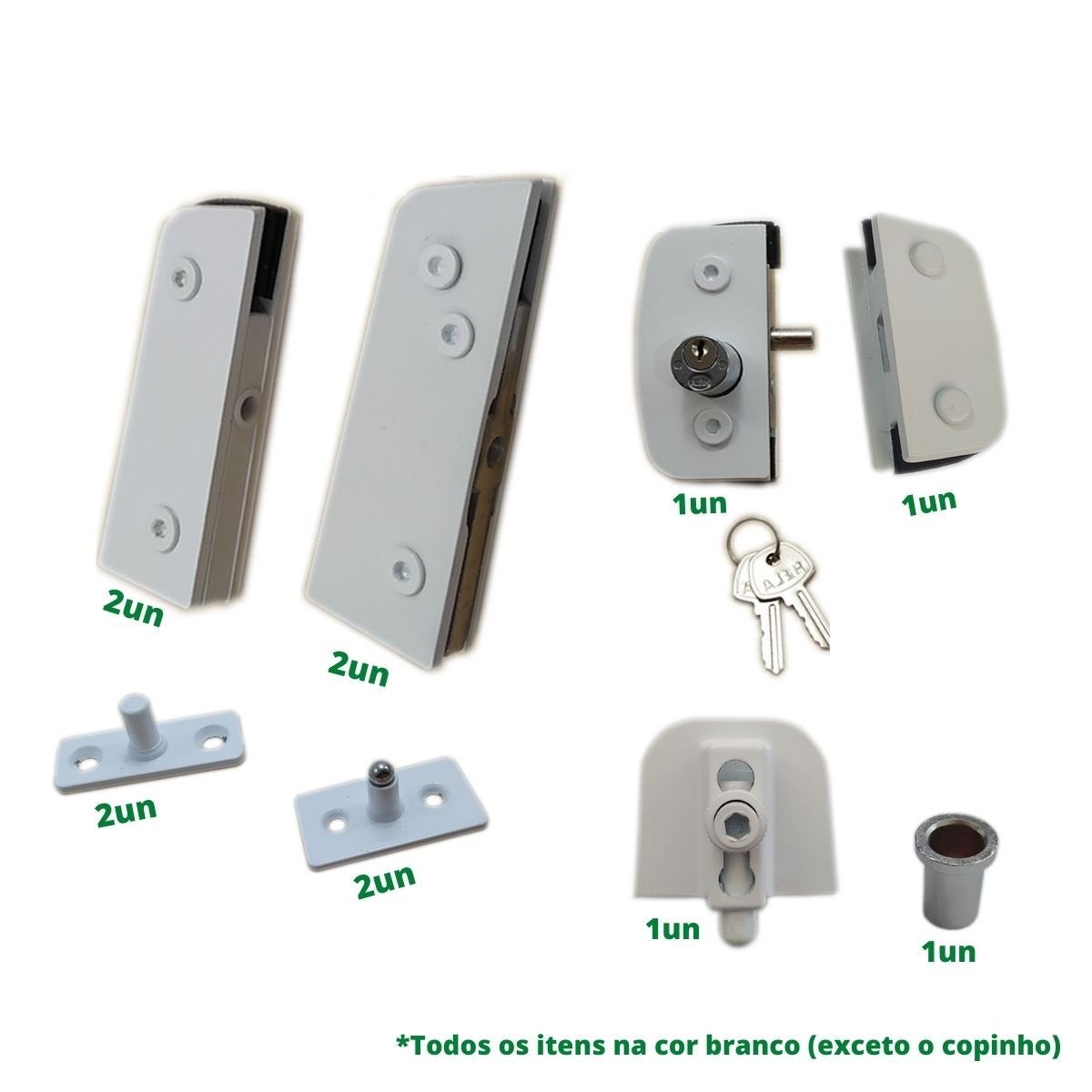 Kit porta dupla pivotante para vidro temperado blindex (Sistema invertido) - Branco