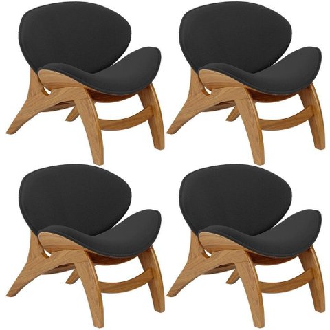 Kit 4 Poltronas Decorativa Orgânica Sala Living Kadosh L02 Bouclê Preto