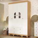 Ver imagem 1 de Guarda-roupa Infantil 122cm com Vidro 4 Portas e 2 Gavetas Aurora Multimóveis Mp4498 Madeirado/