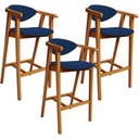 Ver imagem 1 de Kit 03 Banquetas Alta Cozinha Bancada Bar Sala de Jantar Fixa Cecília L02 Suede Azul Marinho - Lyam