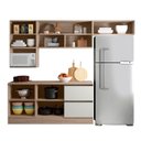 Ver mais imagens de Cozinha Modulada Completa 6 Peças 6 Portas 3 Gavetas com Portas Vidro Fumê Etna Bege/Carvalho Oak/Off White