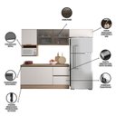 Ver imagem 5 de Cozinha Modulada Completa 6 Peças 6 Portas 3 Gavetas com Portas Vidro Fumê Etna Bege/Carvalho Oak/Off White