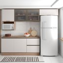 Ver imagem 1 de Cozinha Modulada Completa 6 Peças 6 Portas 3 Gavetas com Portas Vidro Fumê Etna Bege/Carvalho Oak/Off White