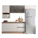 Ver imagem 3 de Cozinha Modulada Completa 6 Peças 6 Portas 3 Gavetas com Portas Vidro Fumê Etna Bege/Carvalho Oak/Off White