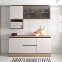 Ver imagem 1 de Cozinha Modulada Completa 5 Peças 5 Portas 3 Gavetas com Portas Vidro Fumê Etna Bege/Carvalho Oak/Off White