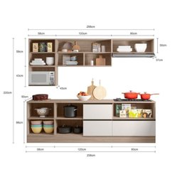 Cozinha Modulada Completa 7 Portas 4 Gavetas com Balcão para Cooktop Etna Bege/Carvalho Oak/Off White - 4 Cozinha Modulada Completa 7 Portas 4 Gavetas com Balcão para Cooktop Etna Bege/Carvalho Oak/Off White - 4