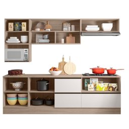 Cozinha Modulada Completa 7 Portas 4 Gavetas com Balcão para Cooktop Etna Bege/Carvalho Oak/Off White - 8 Cozinha Modulada Completa 7 Portas 4 Gavetas com Balcão para Cooktop Etna Bege/Carvalho Oak/Off White - 8