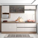 Ver imagem 1 de Cozinha Modulada Completa 7 Portas 4 Gavetas com Balcão para Cooktop Etna Bege/Carvalho Oak/Off White