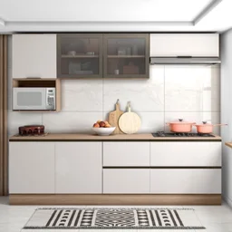 Cozinha Modulada Completa 7 Portas 4 Gavetas com Balcão para Cooktop Etna Bege/Carvalho Oak/Off White - 1 Cozinha Modulada Completa 7 Portas 4 Gavetas com Balcão para Cooktop Etna Bege/Carvalho Oak/Off White - 1