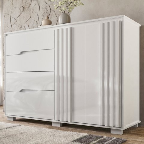 Cômoda para Quarto 4 Gavetas 2 Portas 147cm Texas Branco