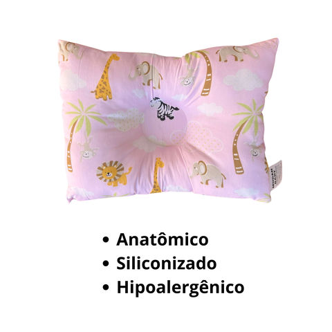 Travesseiro Anatômico Bebê para Berço e Carrinho Safari 27x37cm