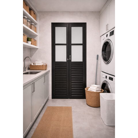 Porta Camarão com Vidro 210x60 Alumínio Preto Lado Esquerdo Linha Prime