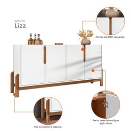Aparador Buffet Armário Lizz 4 Portas 1,70 Pé Madeira Maciça:branco/cedro - 4