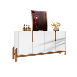 Aparador Buffet Armário Lizz 4 Portas 1,70 Pé Madeira Maciça:branco/cedro - 2