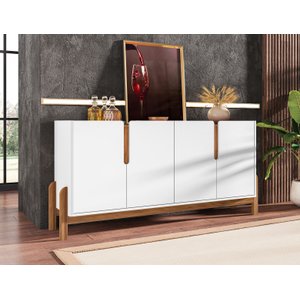 Aparador Buffet Armário Lizz 4 Portas 1,70 Pé Madeira Maciça:branco/cedro