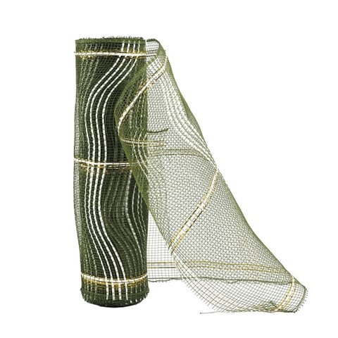 Tela Decorativa Fita Natal Malha Tule Verde Fio Branco 26cm X 5 Metros – Magizi