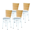 Ver imagem 1 de Conjunto 4 Cadeiras Branca para Cozinha Hawai Palha com Assento Estampado:floral Areia