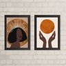 Kit 2 Quadros Arte Boho Mulher Negra com sol 45x34cm:madeira Branca - 1