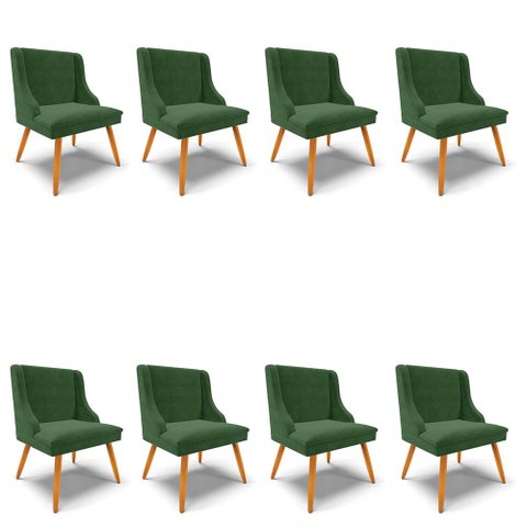 Kit 8 Cadeiras Estofadas para Sala de Jantar Pés Palito Lia Suede Verde - Ibiza