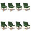 Ver imagem 1 de Kit 8 Cadeiras Estofadas para Sala de Jantar Pés Palito Lia Suede Verde - Ibiza
