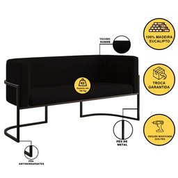 Kit 2 Poltronas + Sofá 2 Lugares Base de Metal Black Balaqui Cor:preto - 4
