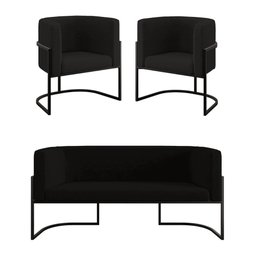 Kit 2 Poltronas + Sofá 2 Lugares Base de Metal Black Balaqui Cor:preto - 3