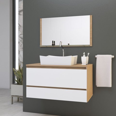 Gabinete Banheiro Grécia 80 Cm Armário com Cuba e Espelheira:branco