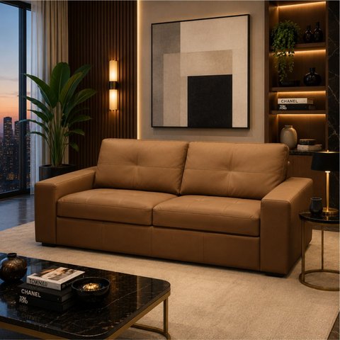 Sofá 3 Lugares Couro Bourbon Nobre 205cm Legitimo Natural Premium Adel Dekorien