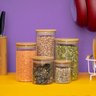 Kit 5 Potes de Vidro Tampa de Bambu Herméticos Redondos - Tüd - 5