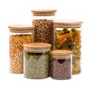 Ver imagem 1 de Kit 5 Potes de Vidro Tampa de Bambu Herméticos Redondos - Tüd