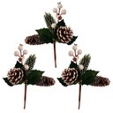 Ver imagem 1 de Kit 3 Galhos Natal Pick Nevado Folhagens Pinhas e Berries Branco 18cm - Magizi