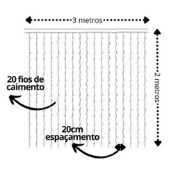 Cortina Led Fixa Decorativa 300 Lâmpadas Fio Transparente Branco Quente 3m X 2m - Wincy - 6 Cortina Led Fixa Decorativa 300 Lâmpadas Fio Transparente Branco Quente 3m X 2m - Wincy - 6