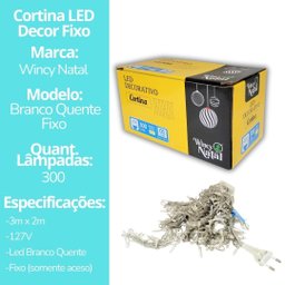 Cortina Led Fixa Decorativa 300 Lâmpadas Fio Transparente Branco Quente 3m X 2m - Wincy - 9 Cortina Led Fixa Decorativa 300 Lâmpadas Fio Transparente Branco Quente 3m X 2m - Wincy - 9