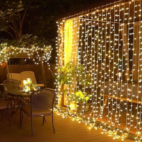 Cortina Led Fixa Decorativa 300 Lâmpadas Fio Transparente Branco Quente 3m X 2m - Wincy