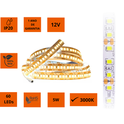 Kit C/ 6 Peças - 5 Perfil de Led + 5m Fita de 60 Led 3000k - 8