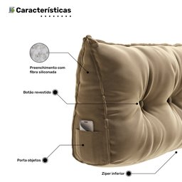 Kit 02 Almofadas para Cabeceira Encosto Apoio Lombar Spot 195cm com Porta Celular Veludo - Desk Desi - 5