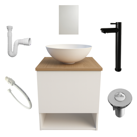 Kit Gabinete Banheiro Amadeirado Cuba Espelho Torneira Aço Preta Valvula Sifão Engate Completo