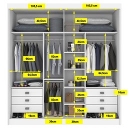 Guarda Roupa Casal MDF 2 Portas com Espelho 6 Gavetas California - 8