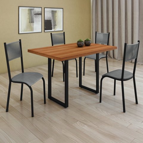 Conjunto Sala de Jantar 4 Cadeiras Madeira Mariana Prata/Freijó