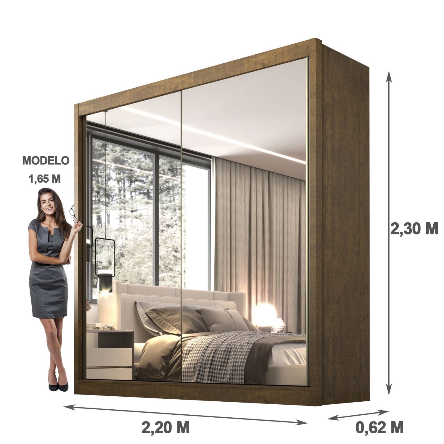 Guarda Roupa Casal MDF 2 Portas com Espelho 6 Gavetas California - 5