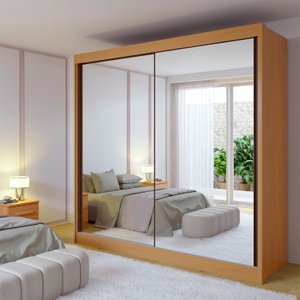 Guarda Roupa Casal MDF 2 Portas com Espelho 6 Gavetas California