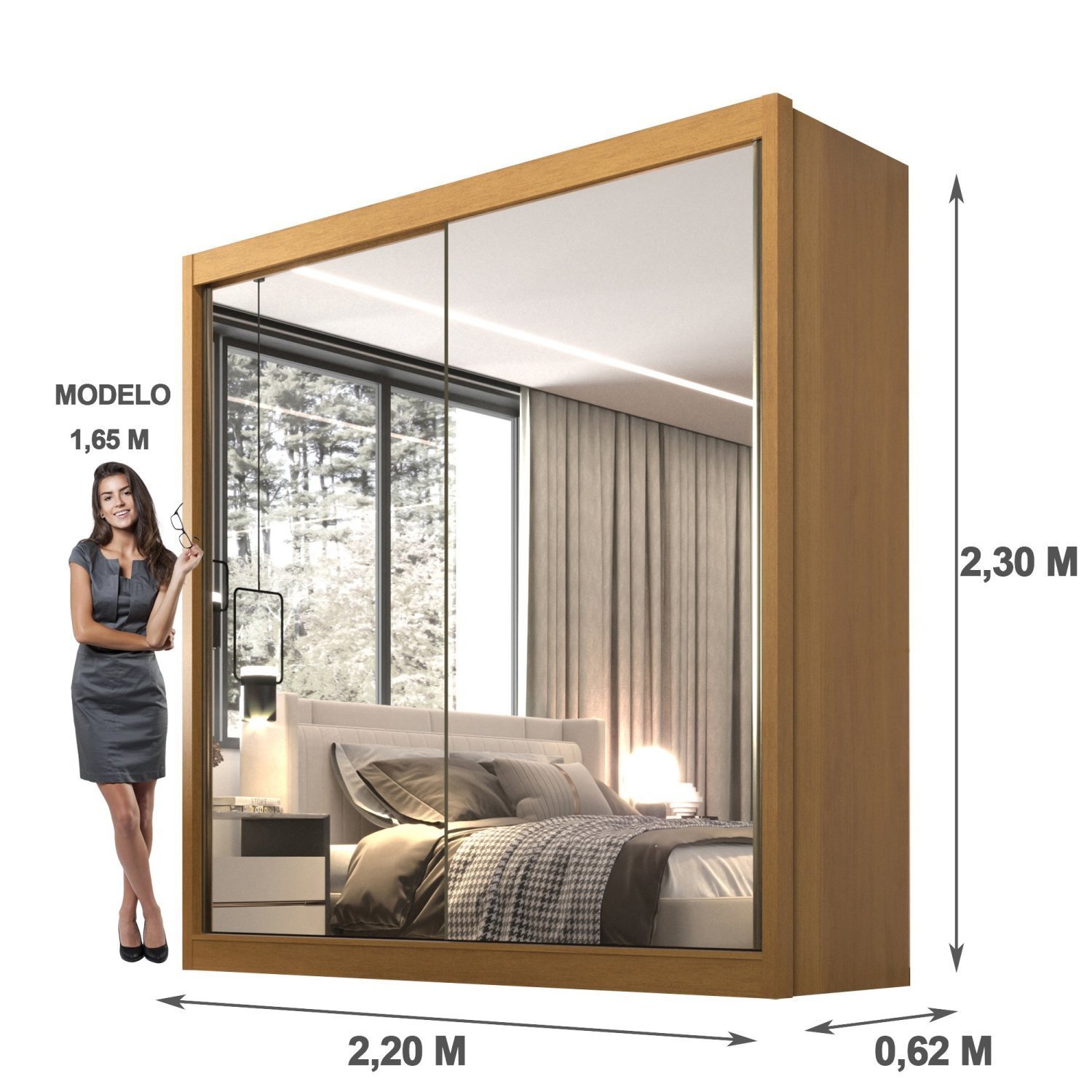 Guarda Roupa Casal MDF 2 Portas com Espelho 6 Gavetas California - 6