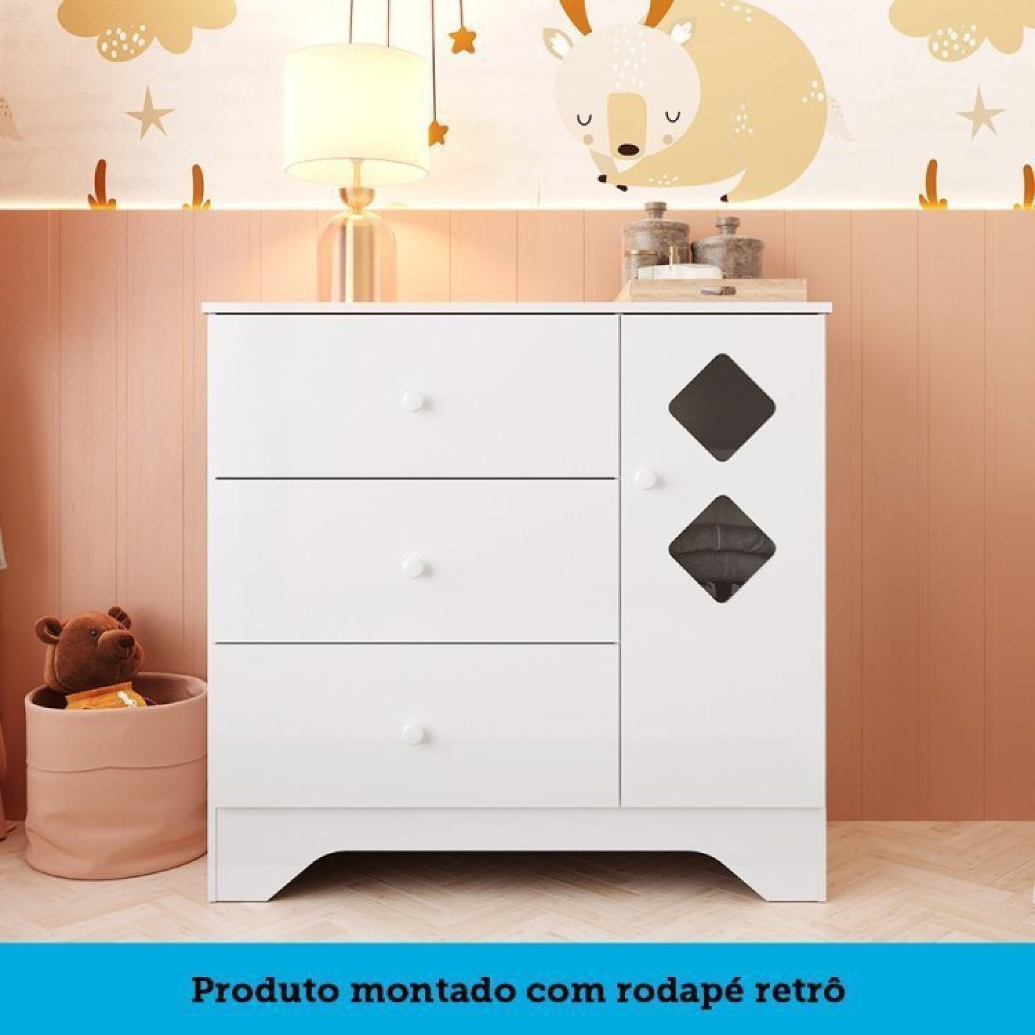 Quarto de Bebê Cômoda com Janelas Losango e Berço Americano Ayla Espresso Móveis - 5
