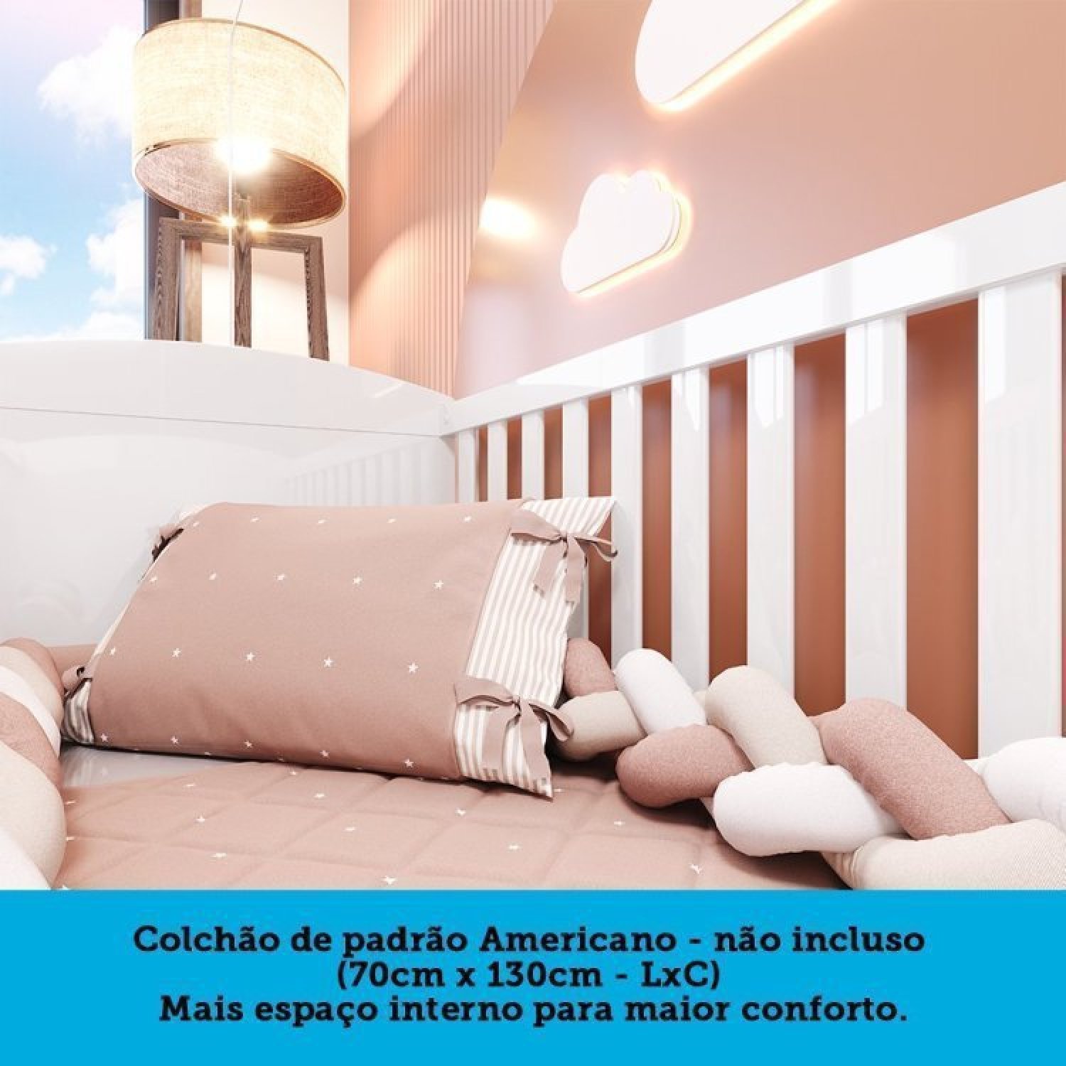 Quarto de Bebê Cômoda com Janelas Losango e Berço Americano Ayla Espresso Móveis - 11