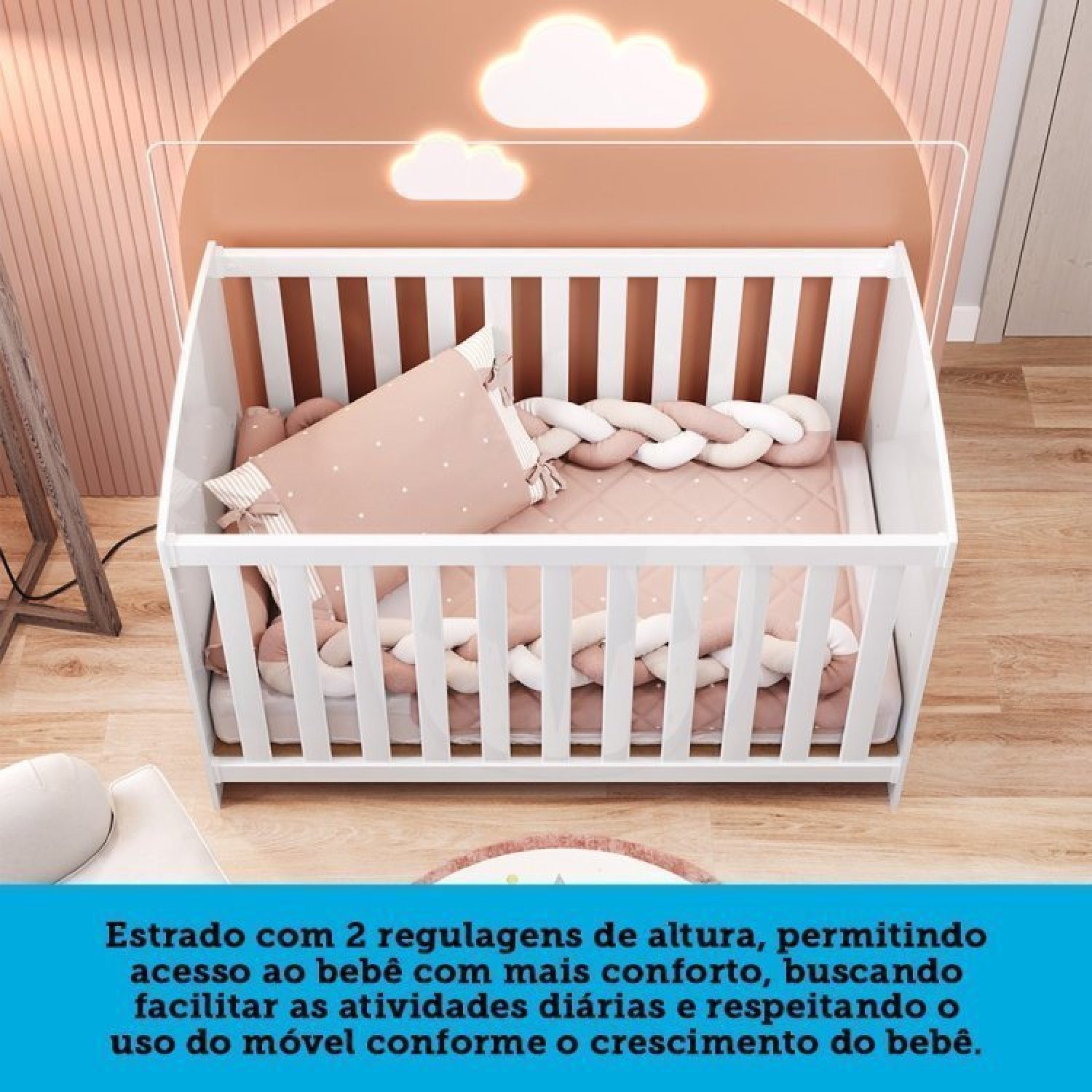 Quarto de Bebê Cômoda com Janelas Losango e Berço Americano Ayla Espresso Móveis - 12
