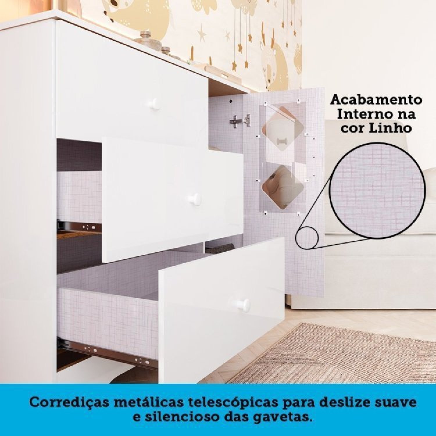 Quarto de Bebê Cômoda com Janelas Losango e Berço Americano Ayla Espresso Móveis - 7