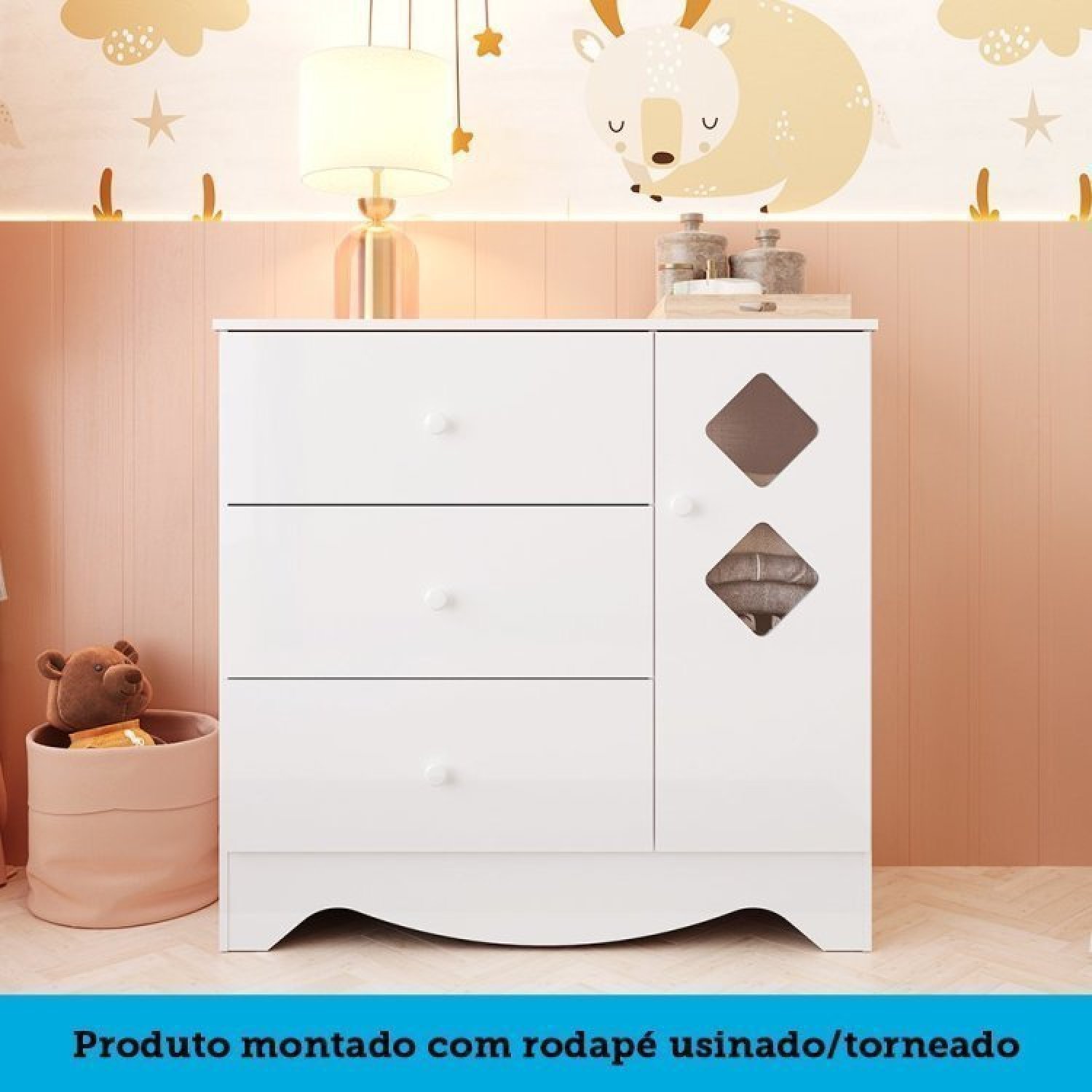 Quarto de Bebê Cômoda com Janelas Losango e Berço Americano Ayla Espresso Móveis - 6