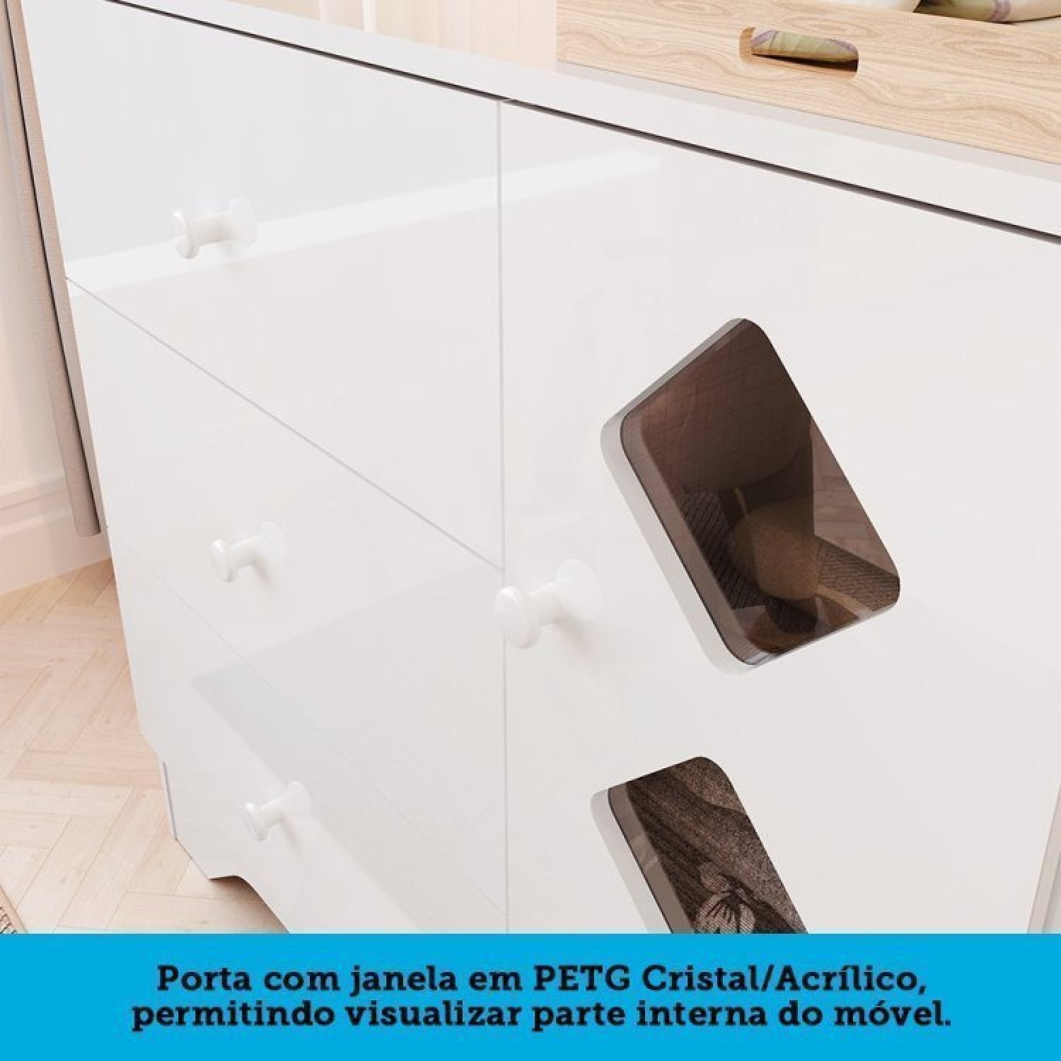 Quarto de Bebê Cômoda com Janelas Losango e Berço Americano Ayla Espresso Móveis - 9