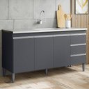 Ver imagem 2 de Balcão Gabinete com Pia Inox 150cm Andréia 3 Portas Cinza - AJL Móveis